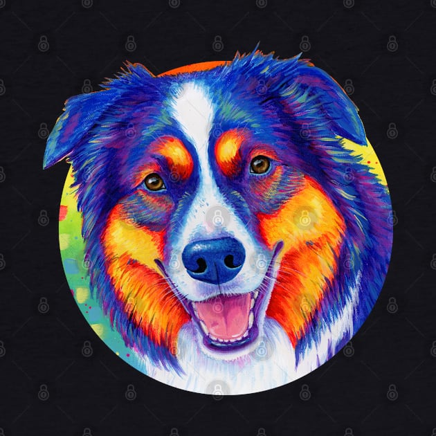 Rainbow Tricolor Australian Shepherd Dog by rebeccawangart